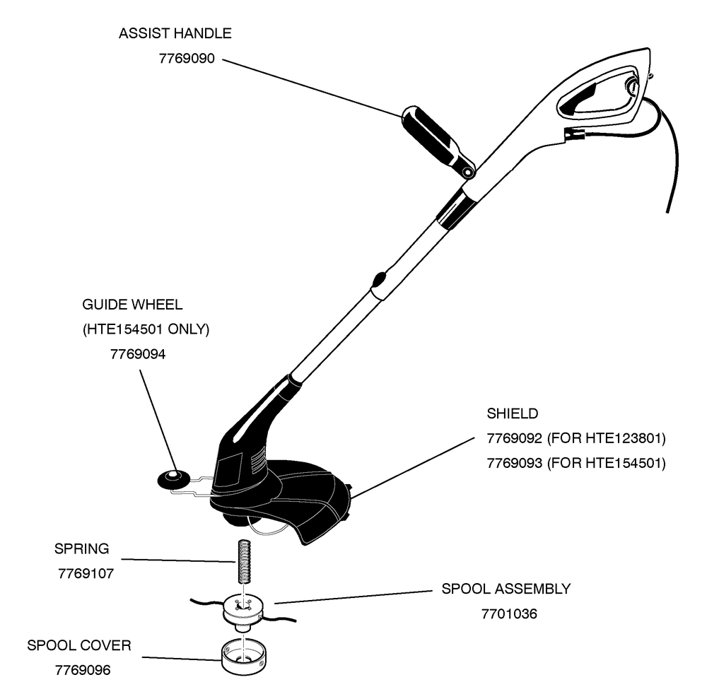General Assembly Diagram and Parts List for HTE154501 2005 Briggs and Stratton Trimmer